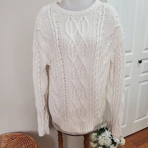 Gap White Cable Knit Sweater FITS WOMENS L-XL Or Mens S-M
